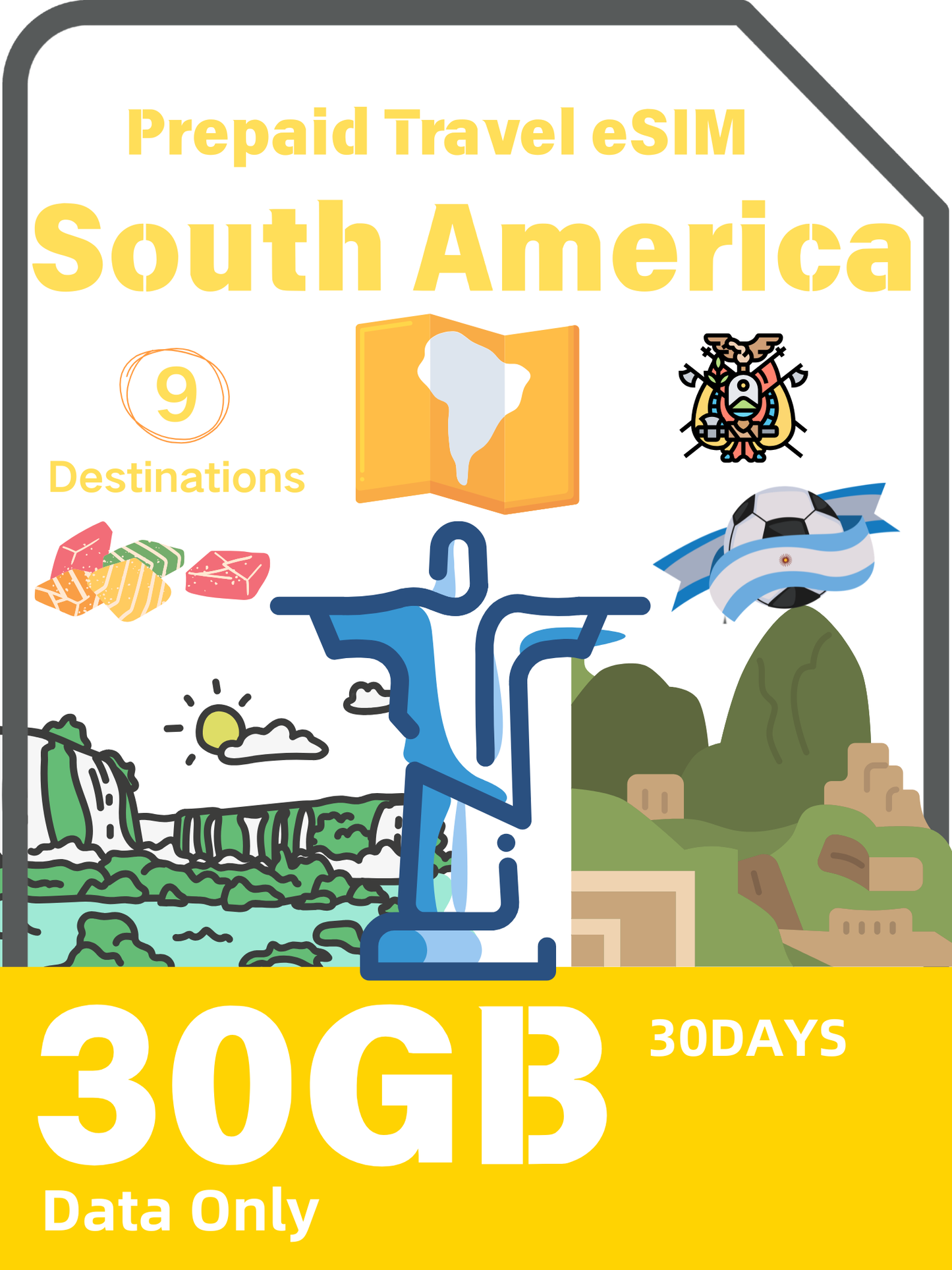 South America 9 Destinations Prepaid Travel eSIM Card